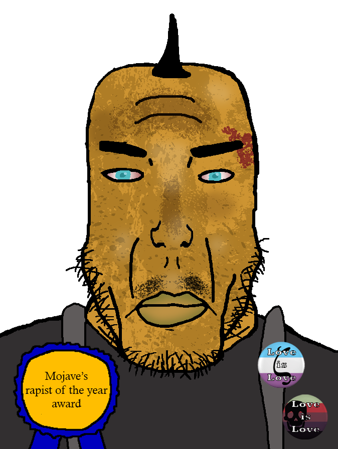 chudjak, markiplier soyjak, chudplier, award, bloodshot eyes, blue eyes, cook-cook, dirty, fallout new vegas, fiends (fallout new vegas)