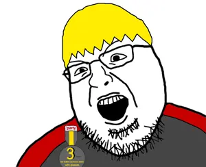 nate higgers, shotjak, natejak, badge, open mouth, stubble, uncolored skin, white background