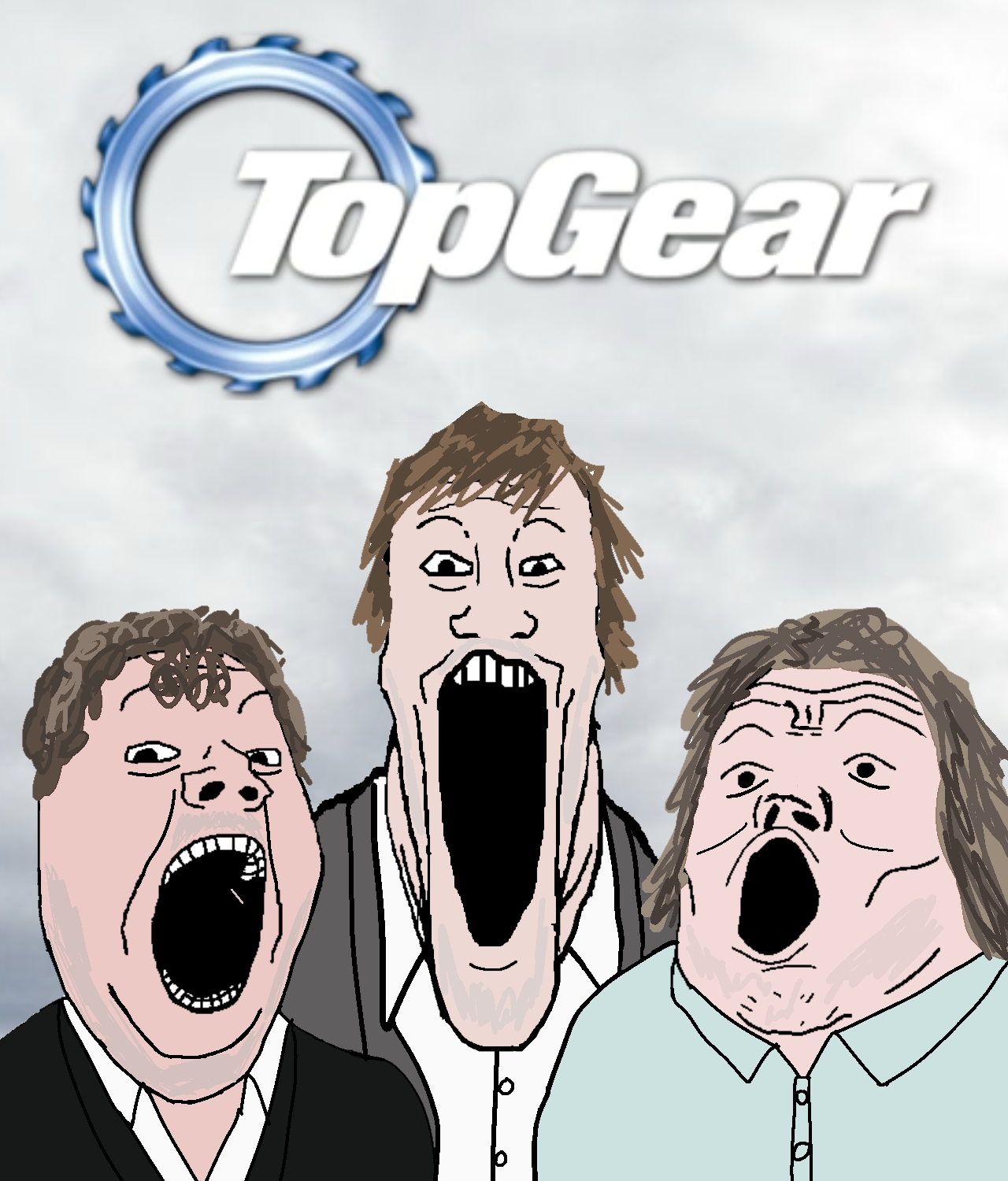 gapejak, markiplier soyjak, tony soprano soyjak, soyjak trio, trios & duos, brown hair, clothes, cloud, hair, jacket