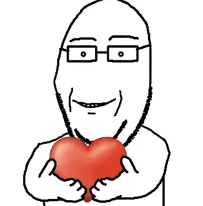 gapejak, wholesome soyjak, artificial intelligence, glasses, hands, heart, holding heart, holding object, no nose, smile
