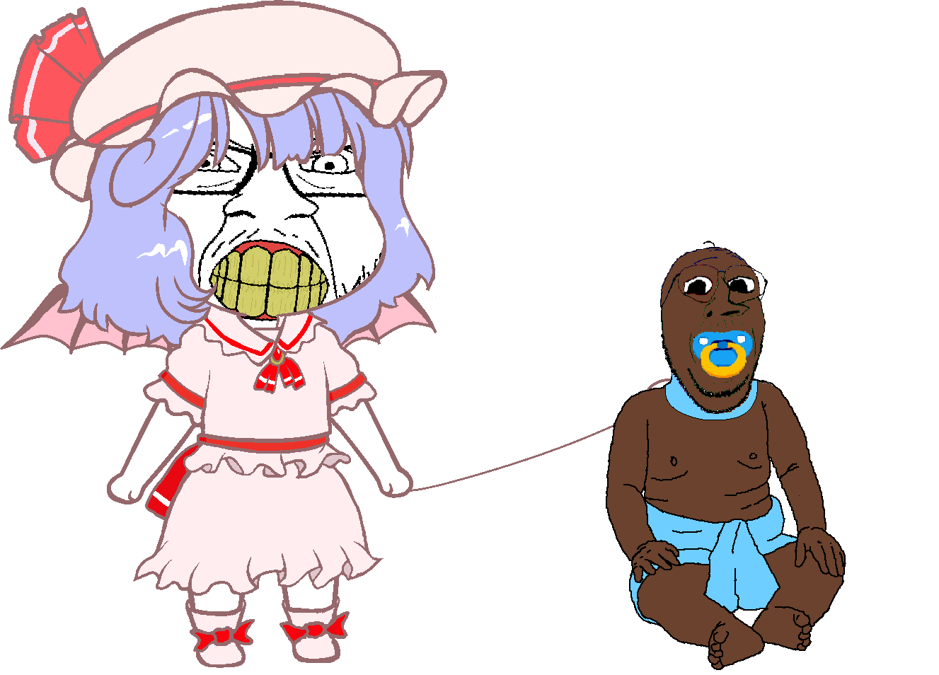 remilia scarlet, feraljak, gapejak, wholesome soyjak, gyatejaks, 2soyjaks, anime, baskin, clenched teeth, collar