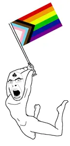 cobson, pettygod, angry, flag, full body, gay, glasses, holding flag, holding object, lgbt