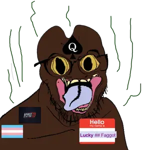 feraljak, slopjak, black skin, distorted, gay, glasses, name tag, nigger, open eyes, open mouth