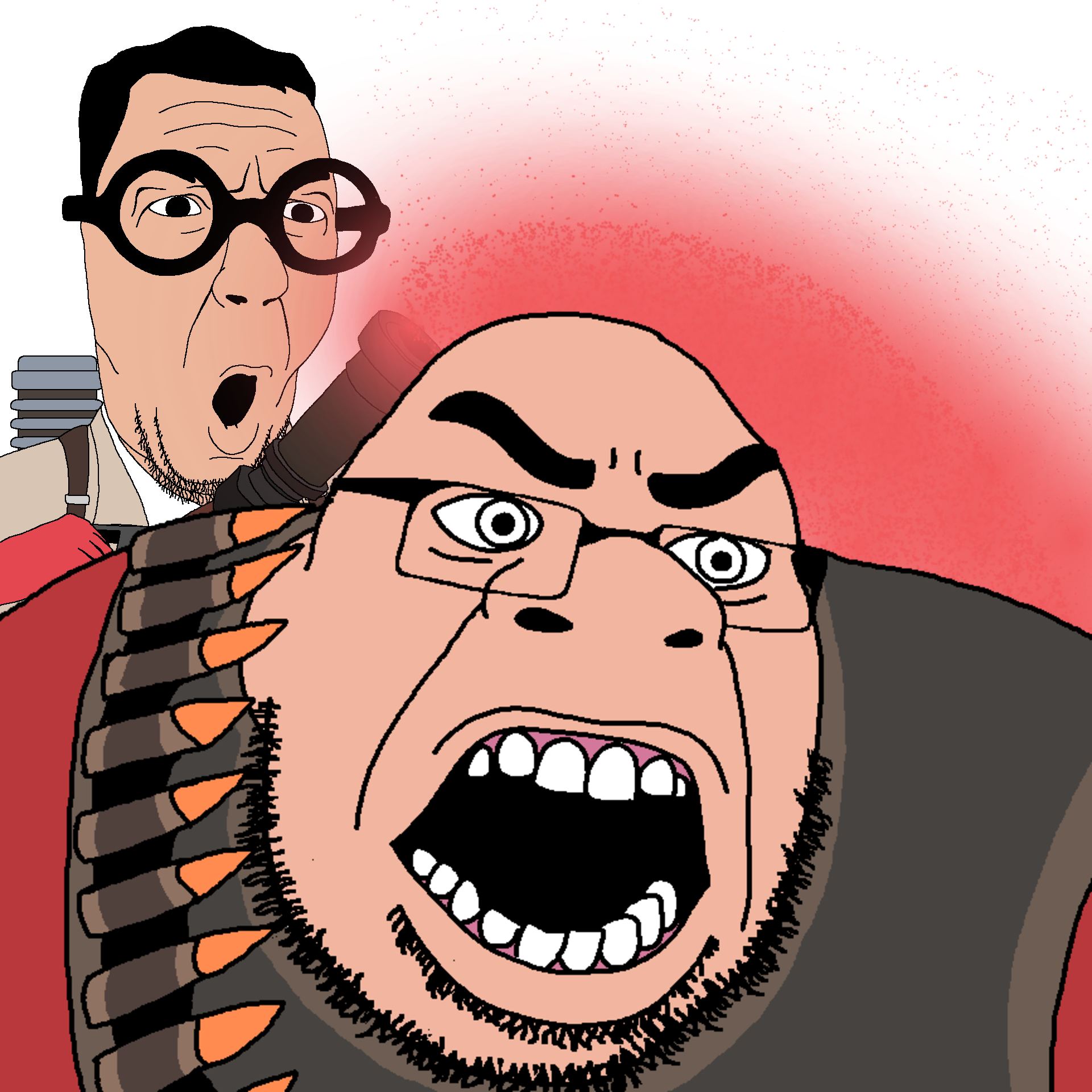 heavy (team fortress 2), medic (team fortress 2), cobson, slatejak, ogreson, 2soyjaks, angry, bald, bandolier, beard