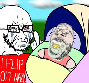 cryboy soyjak, gapejak, babyjak, babyjak, angry, baby, baby carriage, blanket, clothes, crying
