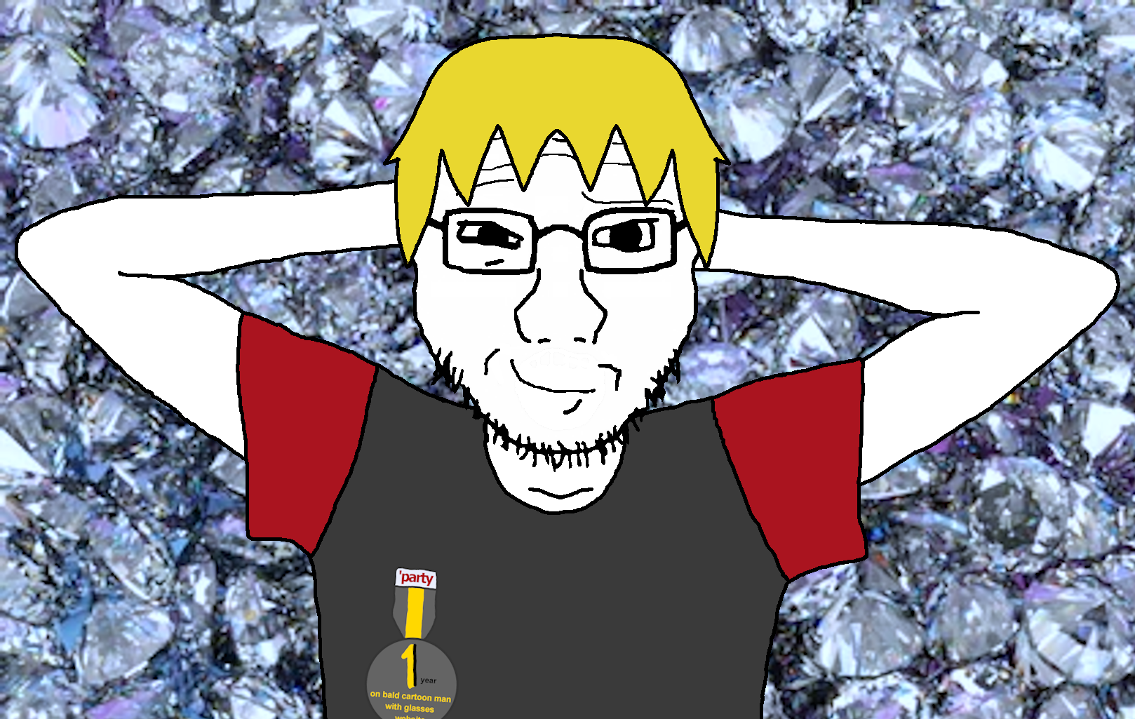 nate higgers, soyak, soyak (smug), soyak front, natejak, 1 year on bald men with glasses website, award, blonde hair, front view, gem
