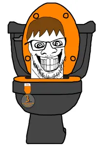 dan, feraljak, natejak, skibidi soyjaks, award, brown hair, closed mouth, glasses, gums, hair