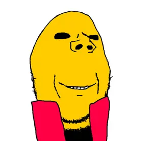 gapejak, wholesome soyjak, bald, beard, black eyes, clothes, collared shirt, egg, eyes, fajak