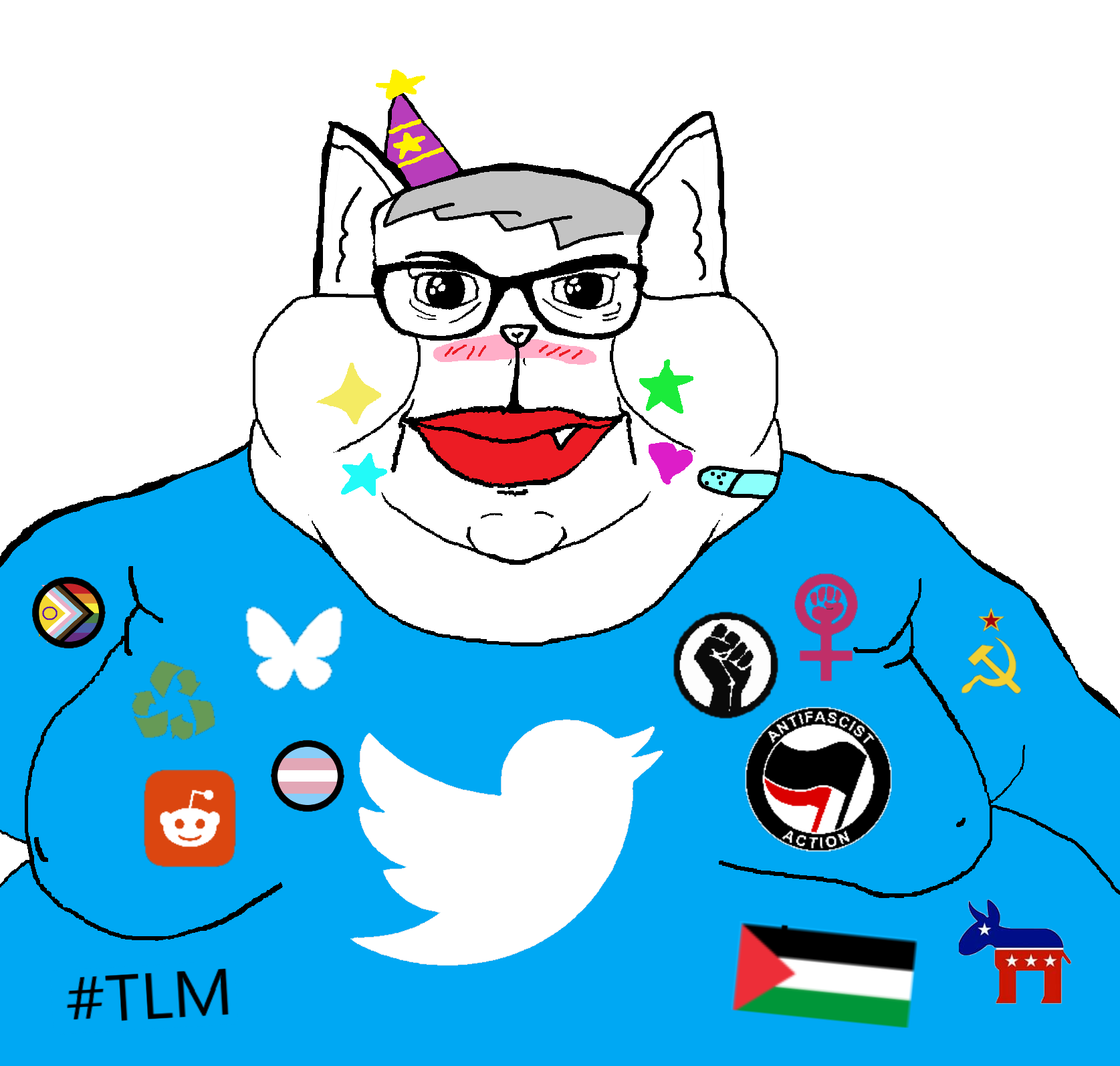 brandon, branigger, slopjak, zillyjak, antifa, bandage, big lips, black lives matter, blm logo, blue shirt