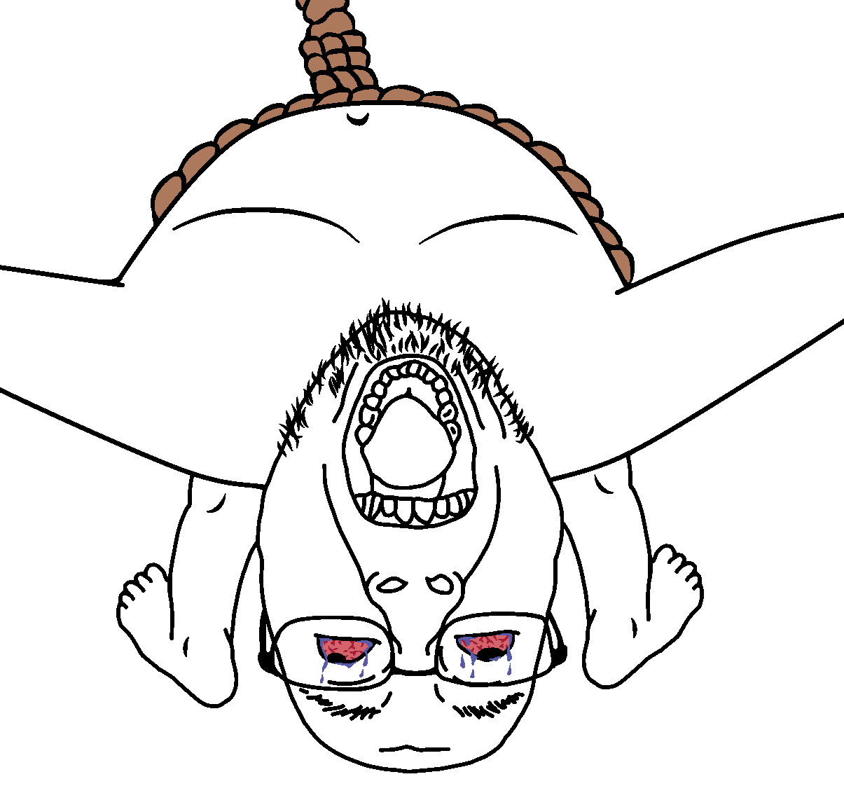 bernd, hanging troonjak, spineacked bernd, troonjak, ack, beard, bloodshot eyes, crying, eyebrows, eyes