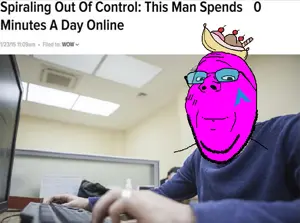gapejak, wholesome soyjak, arm, clothes, computer, glasses, hands, irl background, meme, mustache
