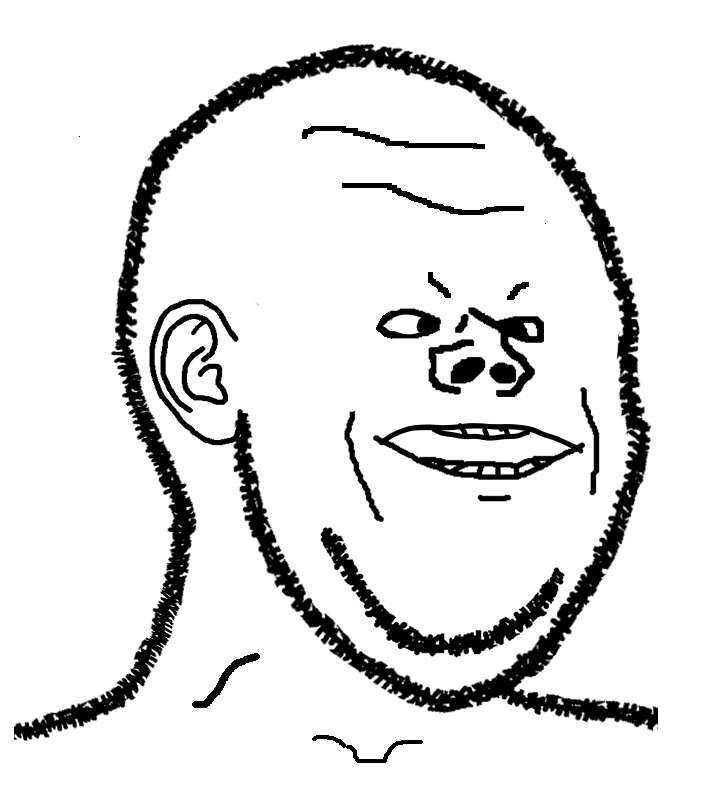 impish soyak ears, soyak, soyak hairy imp, fusionjaks, 1soyjak, body hair, ear, forehead lines, front view, nose