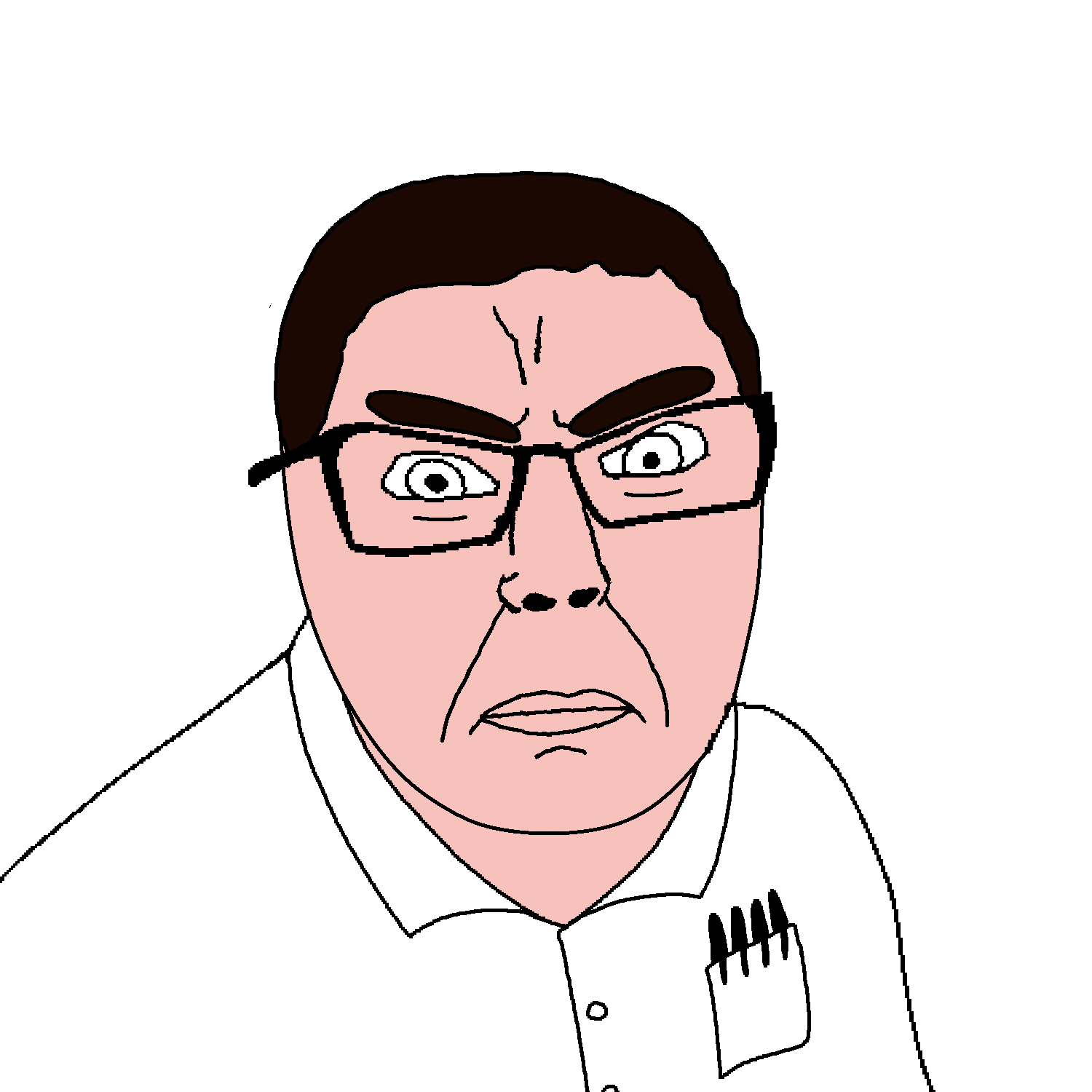 chudjak, feraljak, feralchud, angry, avgn, brown hair, button, buttoned shirt, closed mouth, clothes
