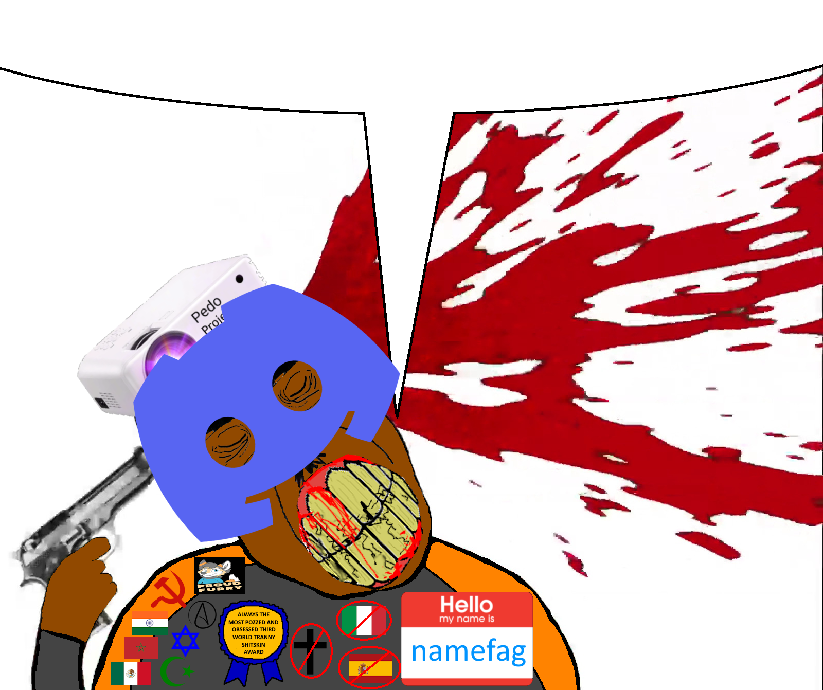 chudjak, patrick, ack, atheism, award, blood, brown skin, christianity, closed eyes, discord