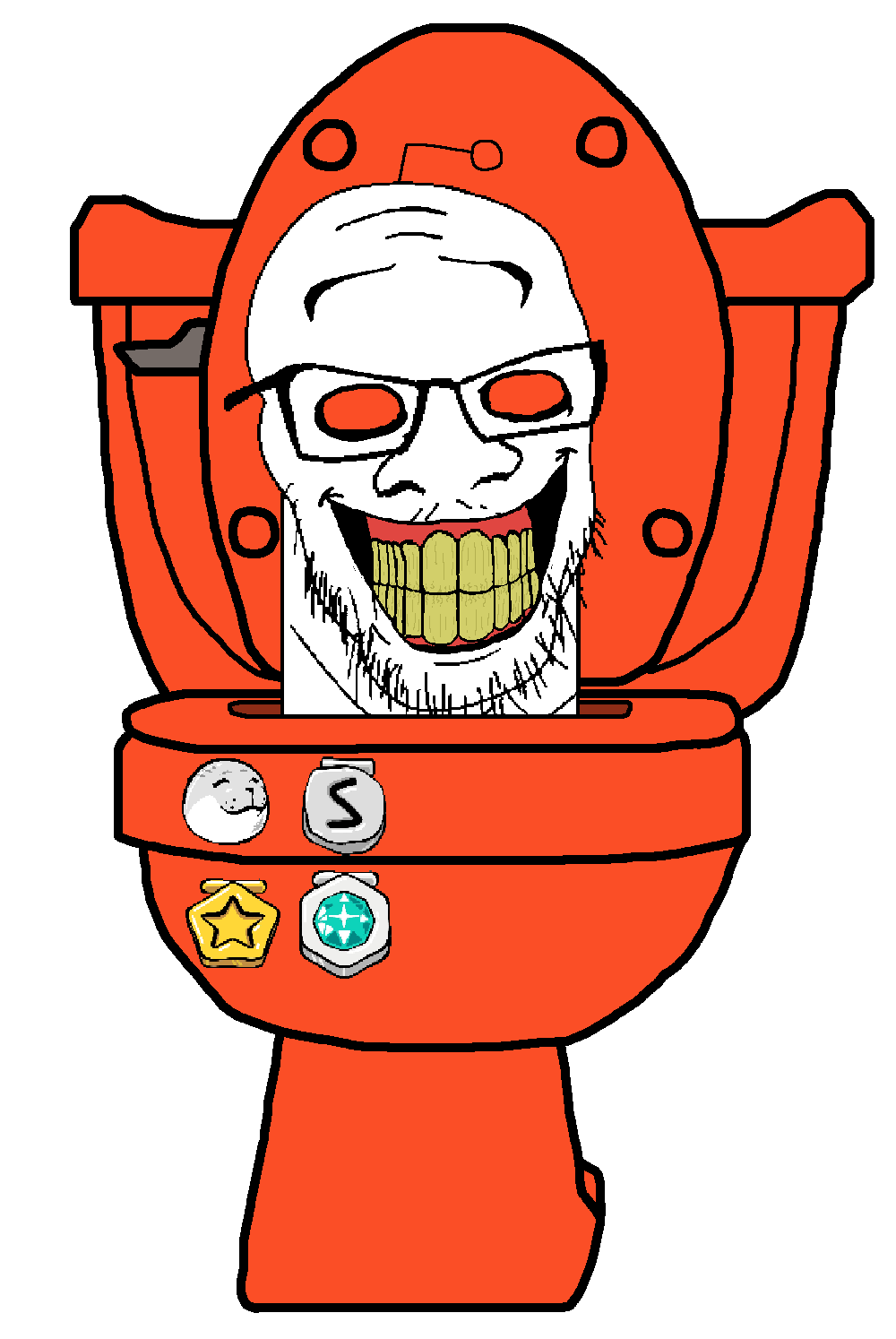 feraljak, skibidi soyjaks, antenna, glasses, gums, improved, open mouth, orange eyes, reddit, reddit gold