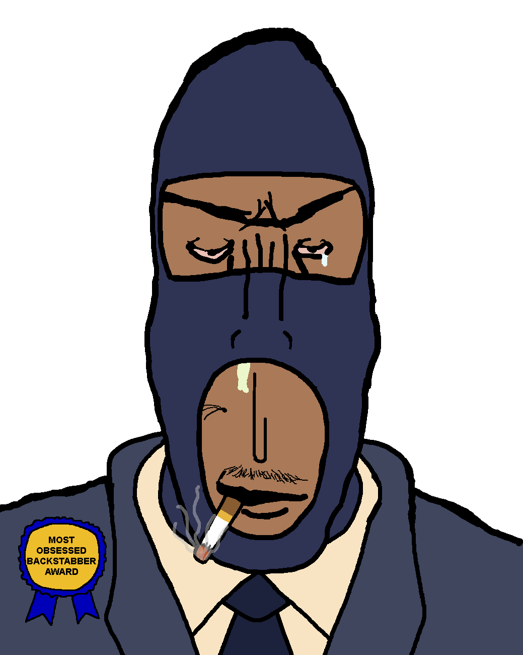 spy (team fortress 2), markiplier soyjak, euromutt, euromutt, award, balaclava, bloodshot eyes, blue, blue jacket, blue tie
