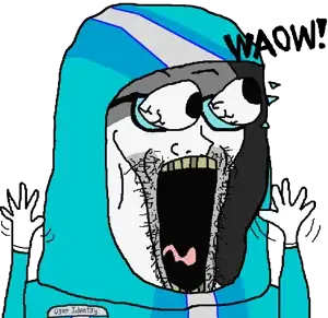excited soyjak, soyak, wewjak, clothes, cultist, gempass, hands, hands up, open mouth, waow
