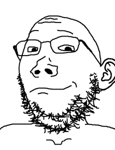 gapejak, shrimpish, 1soyjak, bald, black eyes, closed mouth, ear, earnest, glasses, happy