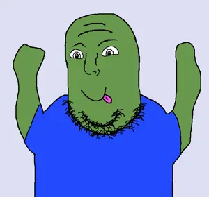 pepe, norwegian, flubbert, amphibian, animal, arms up, blue shirt, frog, green skin, no glasses