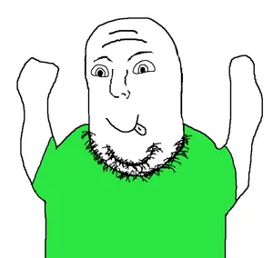 norwegian, flubbert, arms up, green shirt, no glasses, shirts, stubble, t shirt, tongue, white background