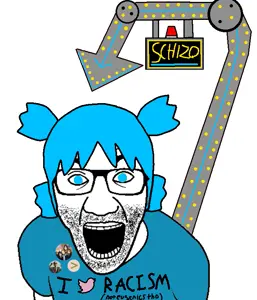 patrick bateman, el perro rabioso, 4chan, anime, arm, arrow, badge, blue eyes, blue hair, clothes