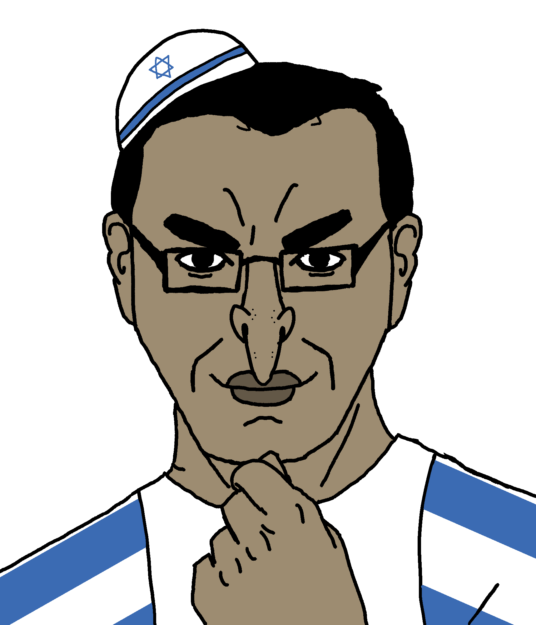 chudjak, steve chuds, yehudyakim, brown skin, bushy eyebrows, closed mouth, clothes, ear, fist, glasses