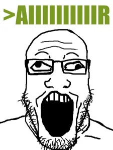 markiplier soyjak, aiiir, cross eyed, glasses, greentext, open mouth, soyjak, stubble, text
