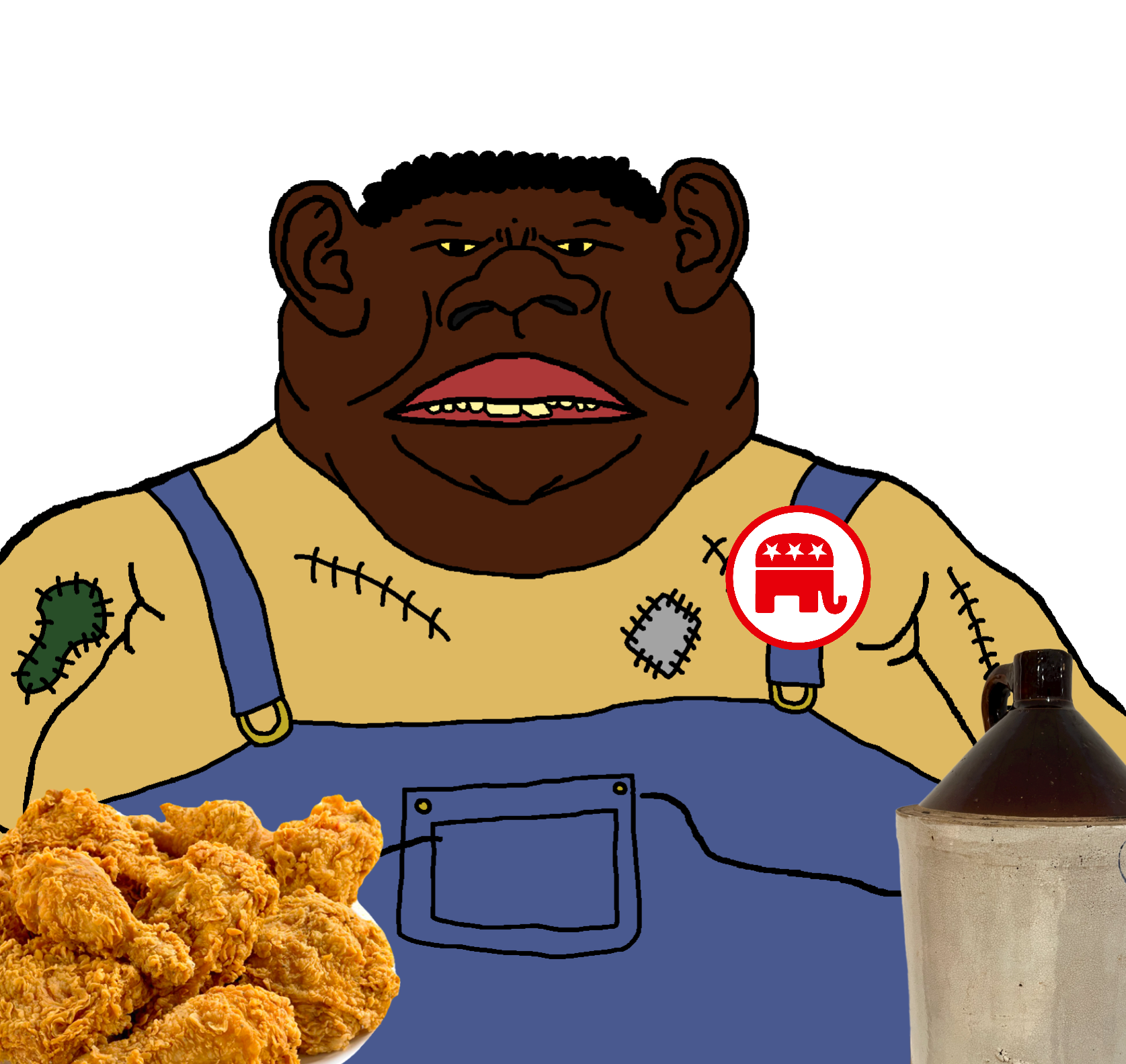 meximutt, meximutt front2, niggamutt, alcohol, black skin, buck teeth, button, clothes, curly hair, fat