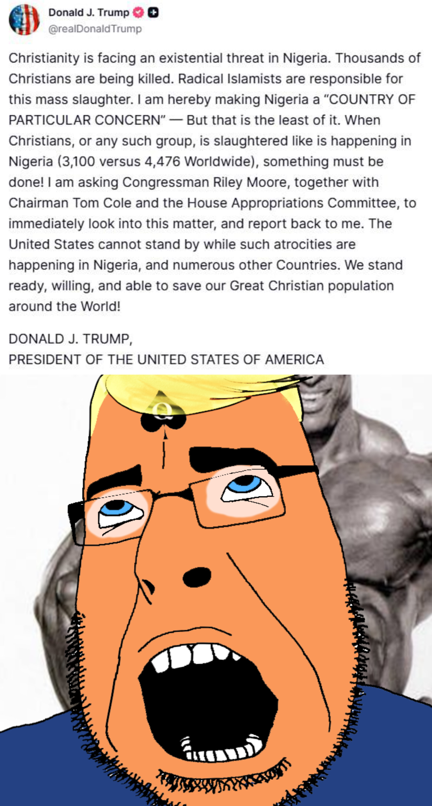 donald trump, cobson, blacked, blonde hair, blue eyes, buff, christianity, hair, muscles, muscular male