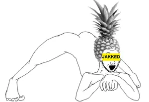 soyak, pinejak, arm, food, fruit, full body, hands, jakked, leg, open mouth