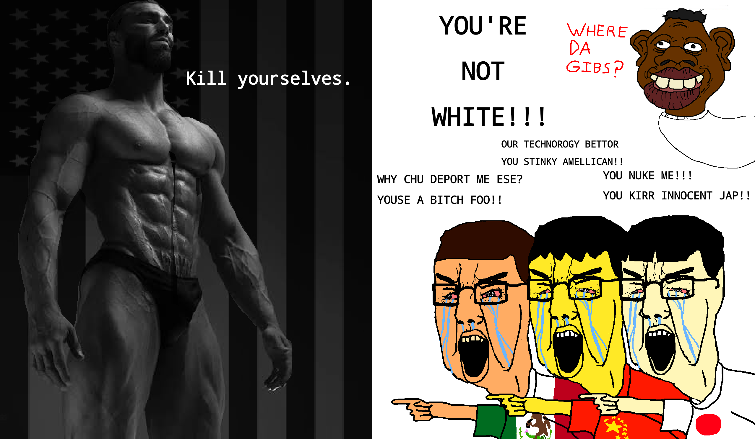 gigachad, sheeeit, chudjak, americaryan, beaner, black skin, brown skin, china, deportation, jap