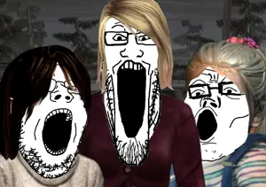 gapejak, markiplier soyjak, tony soprano soyjak, blonde hair, brown hair, clothes, glasses, hair, open mouth, silent hill