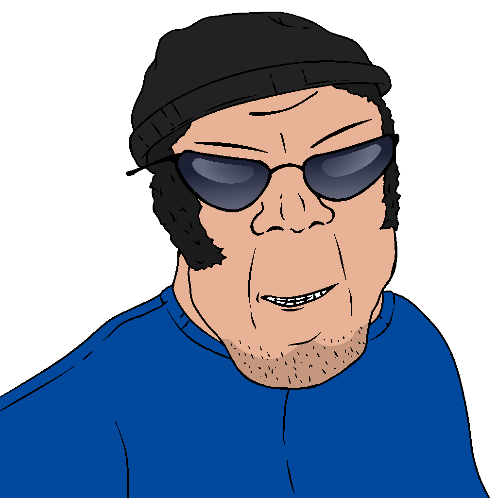 feraljak, accessory, angry, beanie, beard, blue shirt, closed mouth, clothes, enemy, full head