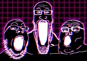 gapejak, markiplier soyjak, tony soprano soyjak, soyjak trio, 3soyjaks, glasses, music, open mouth, purple, radioactive