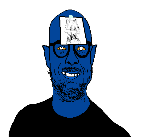 microplasticsjak, anime, anime female, anime girl, beard, black clothing, black pants, blue skin, buff, elf ears