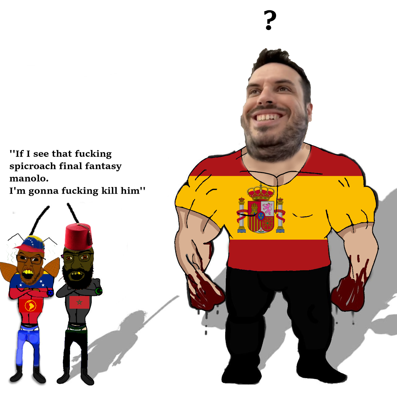 feraljak, tetojak, the weak should fear the strong, animal, beard, blood, brown skin, buff, bug, cap