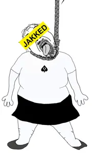 bernd, hanging troonjak, troonjak, ack, arm, blacked, clothes, full body, hair, hanging