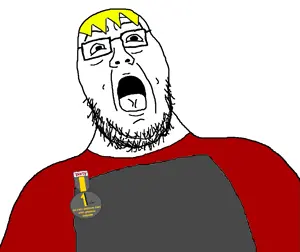 nate higgers, pacinojak, natejak, 1 year on bald men with glasses website, badge, blonde hair, gaping mouth, hair, open mouth, red shirt