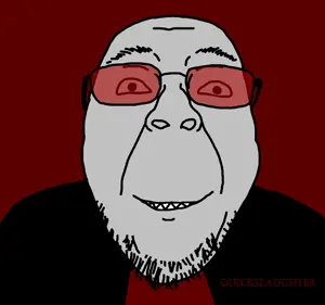 bernd, clothes, glasses, gray skin, happy, name, red background, red glasses, sharp teeth, smile