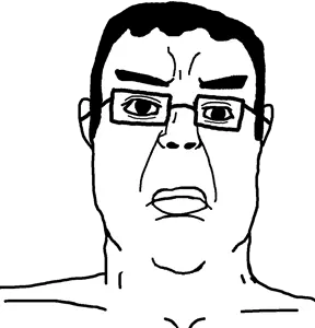 a24 slowburn soyjak, chudjak, a24 slowburn chudjak, chuddified soyjaks, fusionjaks, closed mouth, ear, fixed, hair, merge