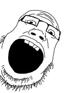 bigjak, beard, eyebrows, glasses, happy, large mouth, soyboy, soyjak, suprisedsed, teeth