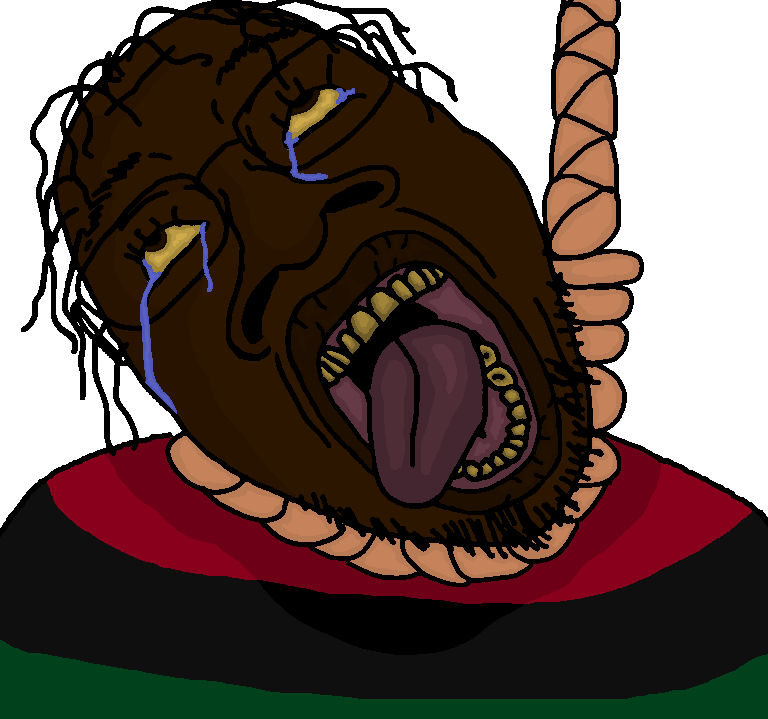 bernd, hanging troonjak, troonjak, ack, aliased, big lips, big nose, brown eyes, brown skin, crying