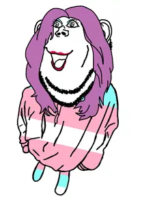 derpjak, impish soyak ears, ear, full body, gape, hair, happy, joy, makeup, soyjak