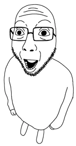 derpjak, beard, derp, full body, glasses, open mouth, soyjak, stubble, surprised, tongue