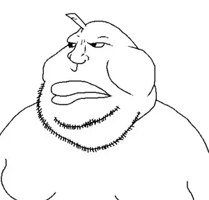 meximutt, unicornmutt, big lips, closed mouth, fat, horns, lips, soyjak, stubble