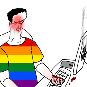 chudjak, angry, blood, computer, glasses, phone, rainbow, seething, stretched face, uncolored skin