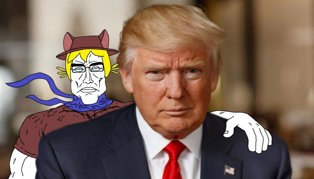 donald trump, chudjak, perceptive chud, perceptive chud front, aryan, a10 eyes, blonde hair, blue eyes, buff, closed mouth