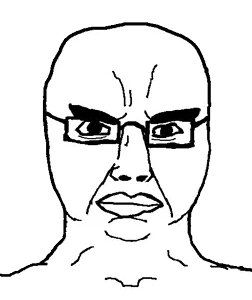 chudjak, chudjak front, angry, animated, glasses, looking at you, side view, soyjak, spin