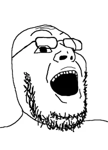 unknown, beard, glasses, open mouth, stubble, white background