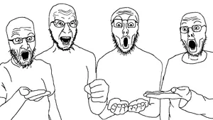 thumbnailjak, 4soyjaks, beard, glasses, open mouth, stubble, white background